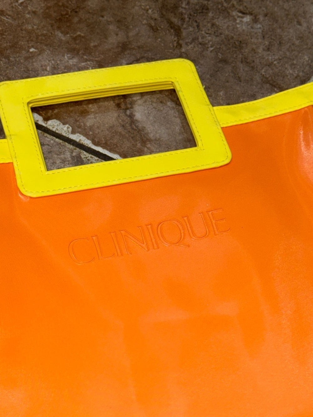 Clinique Bright Orange Tote with Yellow Trim Bag LIKE NEW - Picture 3 of 5